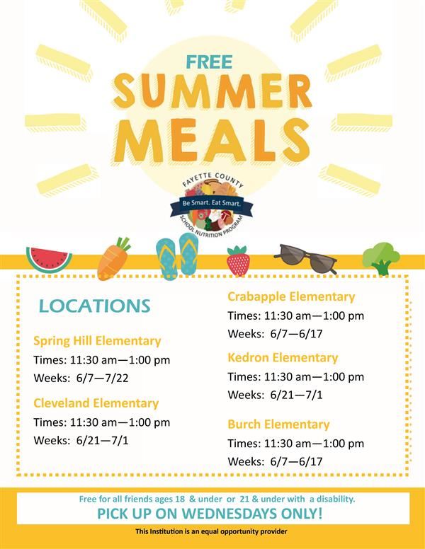 School nutrition program sets free summer meal schedule